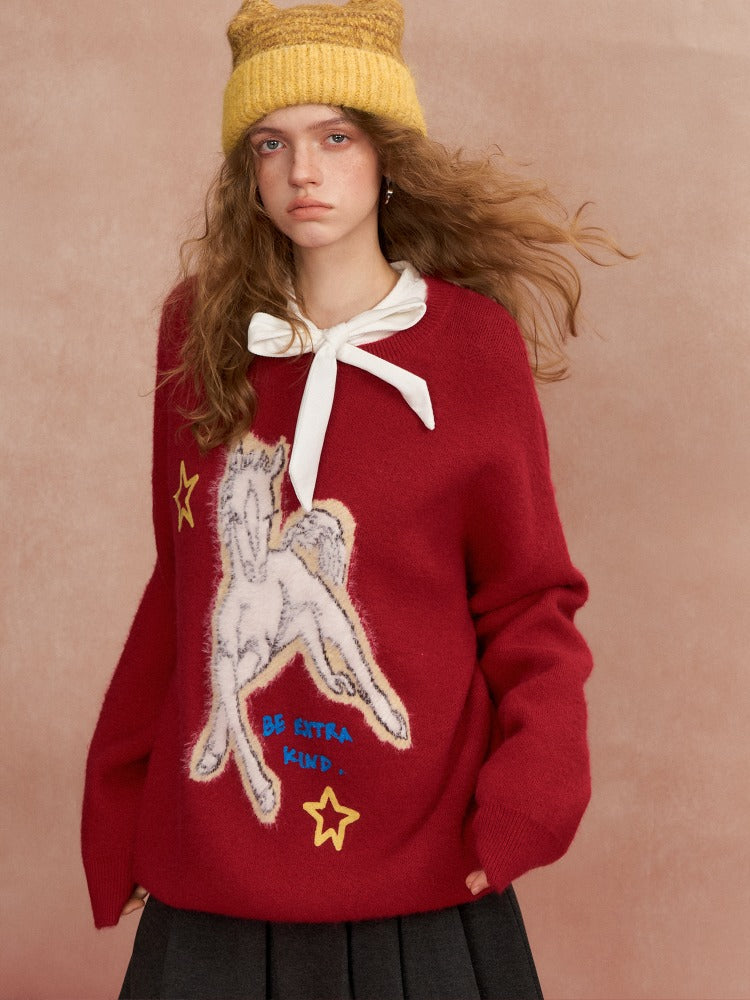 Jacquard Pony Crewneck Sweater