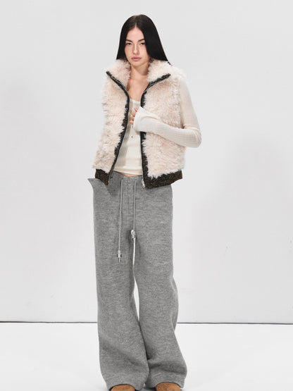 Reversible Wool Blend Faux Fur Vest Jacket