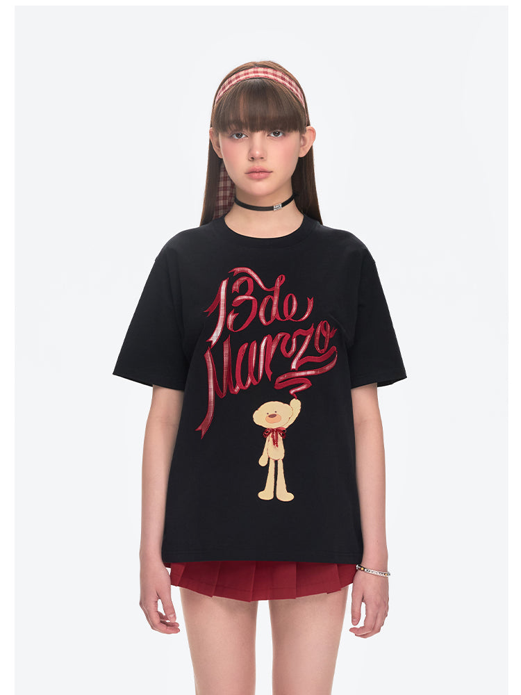 Checkered Ribbon Logo Cotton Short-sleeve T-shirt