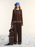 Brown Bow Embroidered Cable Knit Cardigan