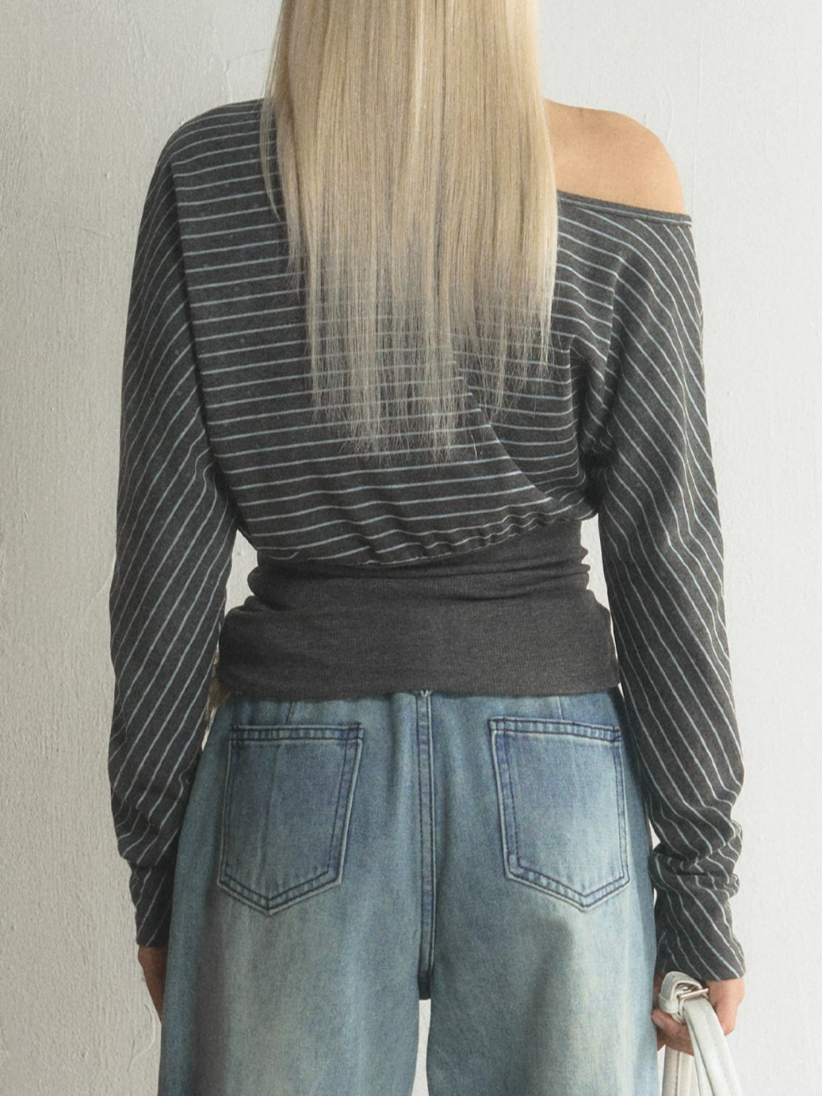 Striped Asymmetric Neck Layered T-Shirt