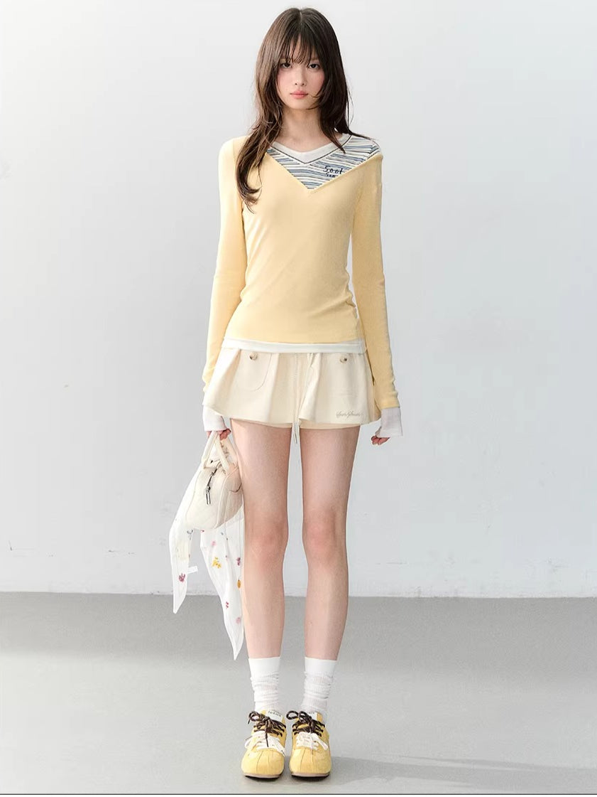 V-neck Layered Slim Tee