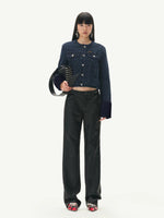 Diamond Embossed Straight Leather Pants