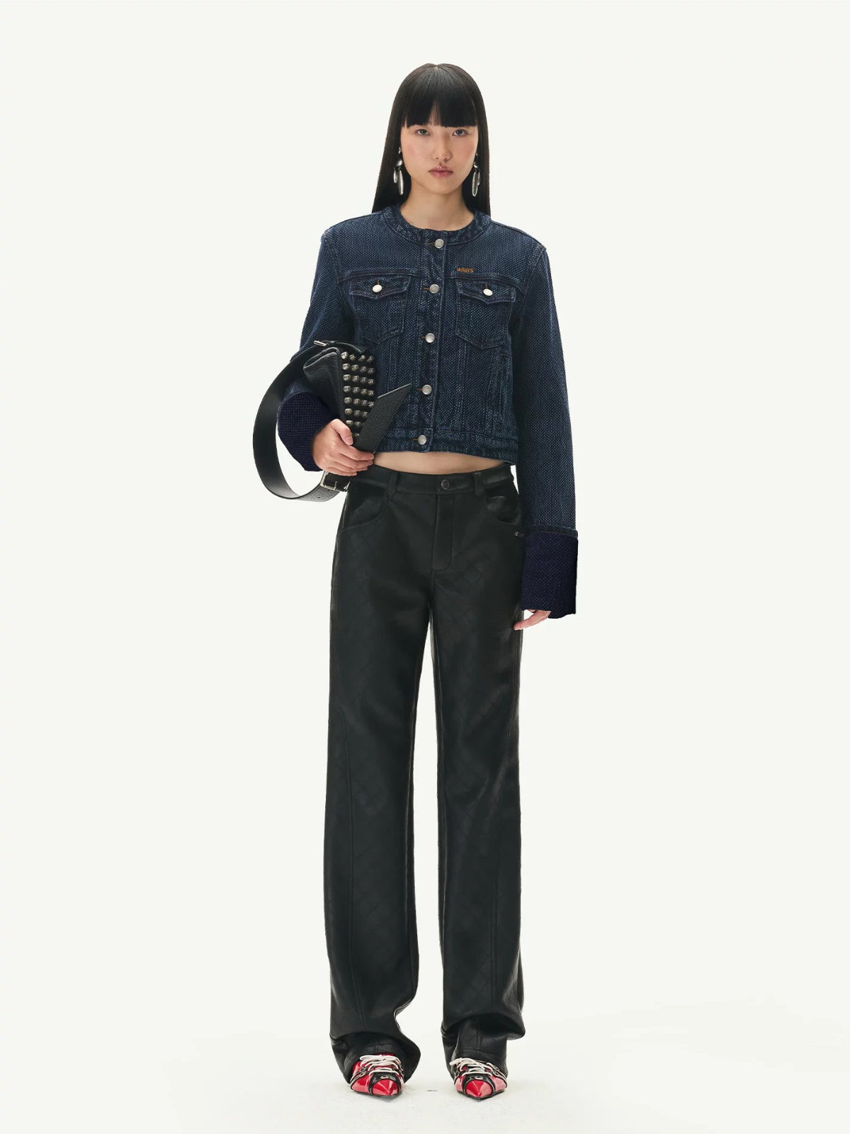 Diamond Embossed Straight Leather Pants