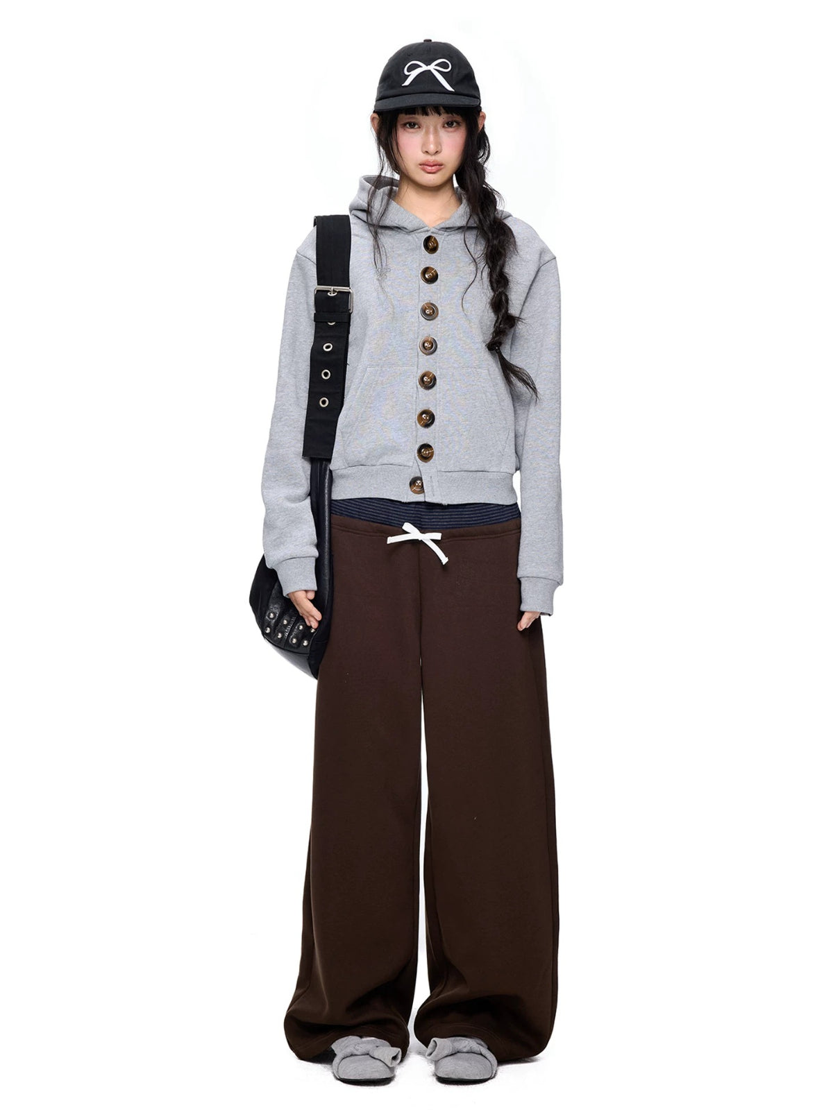 Button Embroidered Cropped Hoodie