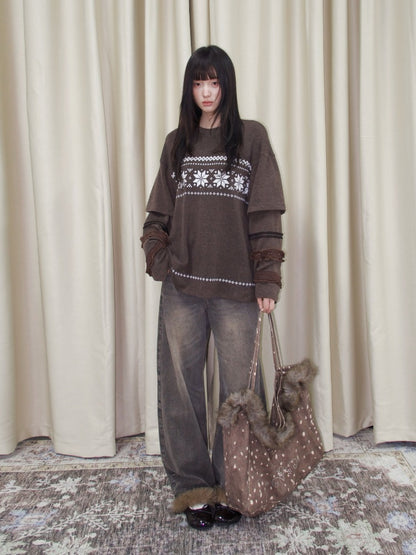 Fleece-Cuffed Vintage Wash Jeans