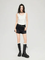 White & Black Butterfly Printed U-neck Tank Top