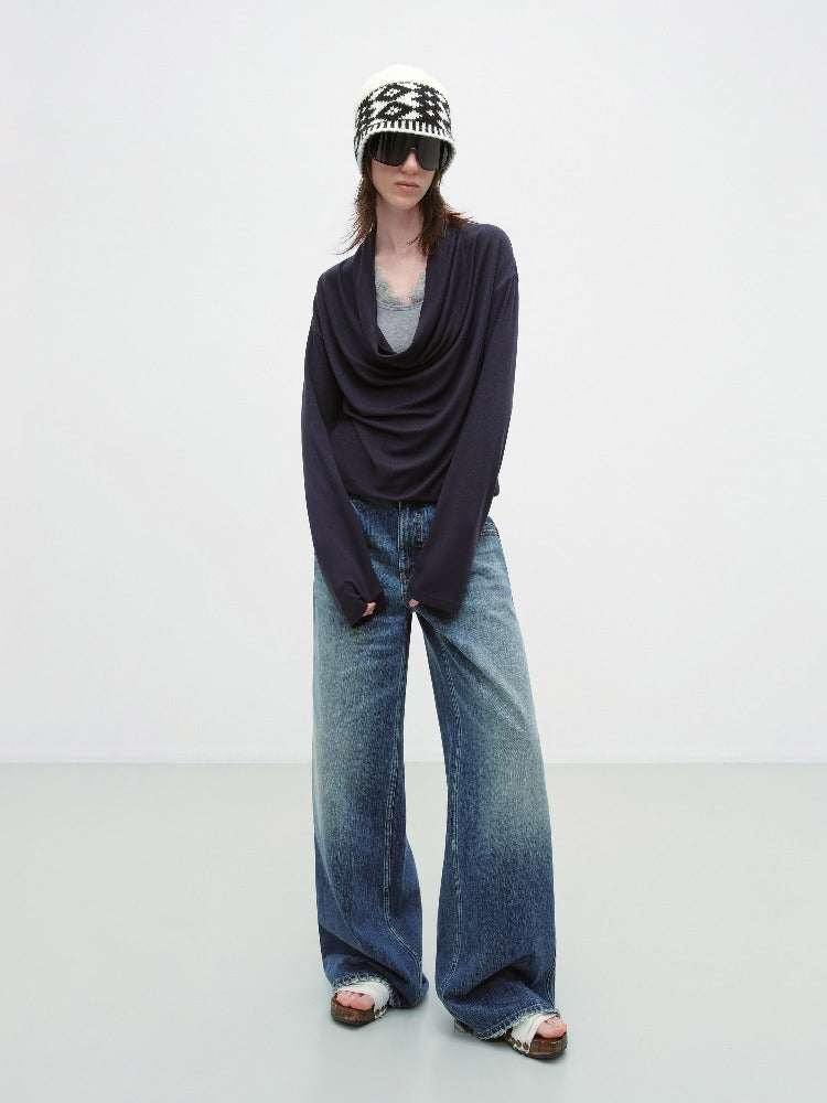 Lace Panel Drape Neck Top