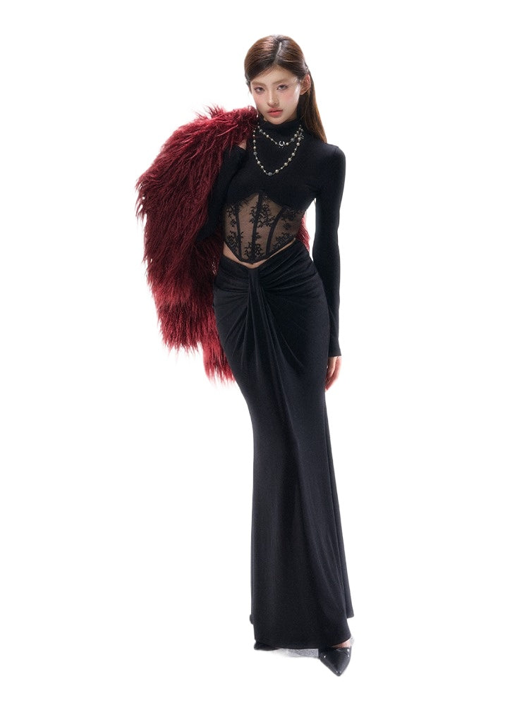 Lace-Trim Corset Long-Sleeve Top