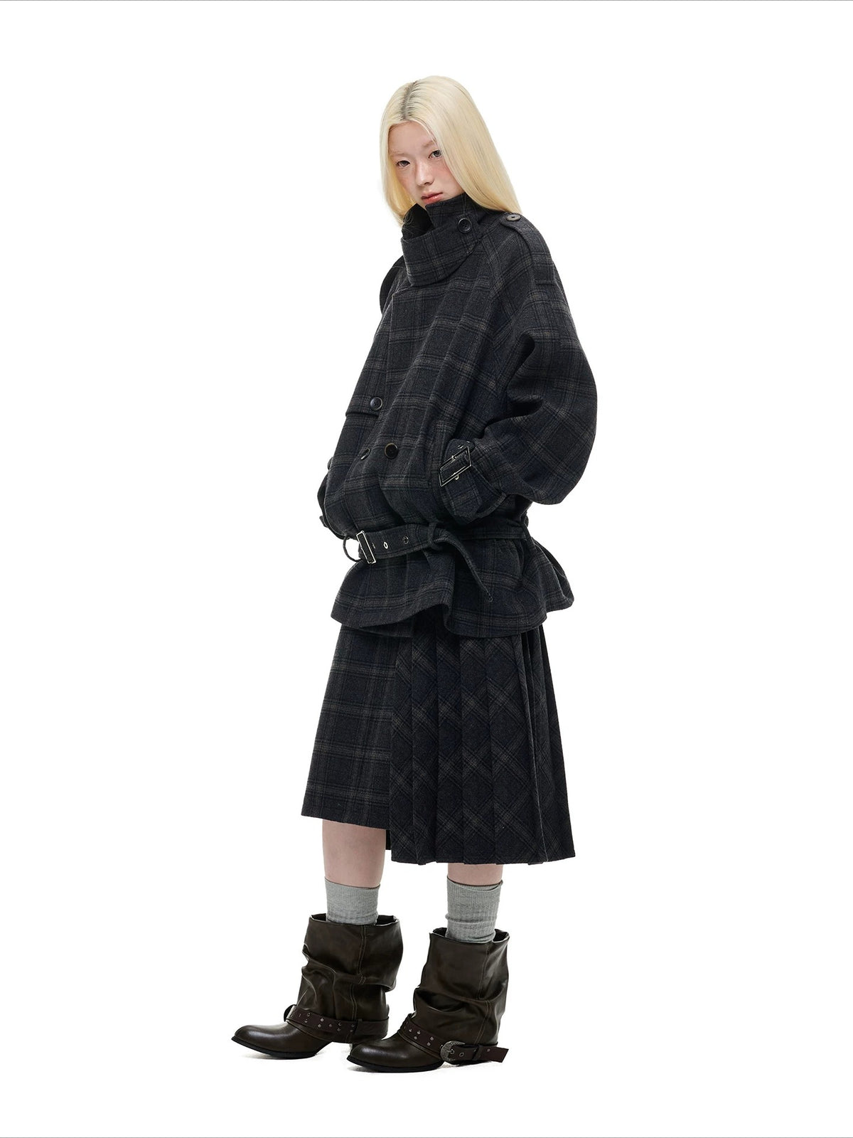 Vintage Plaid Wool Blend Jacket Set
