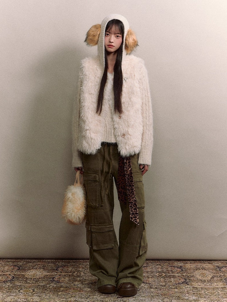 Shearling Logo Pin Curly Vest