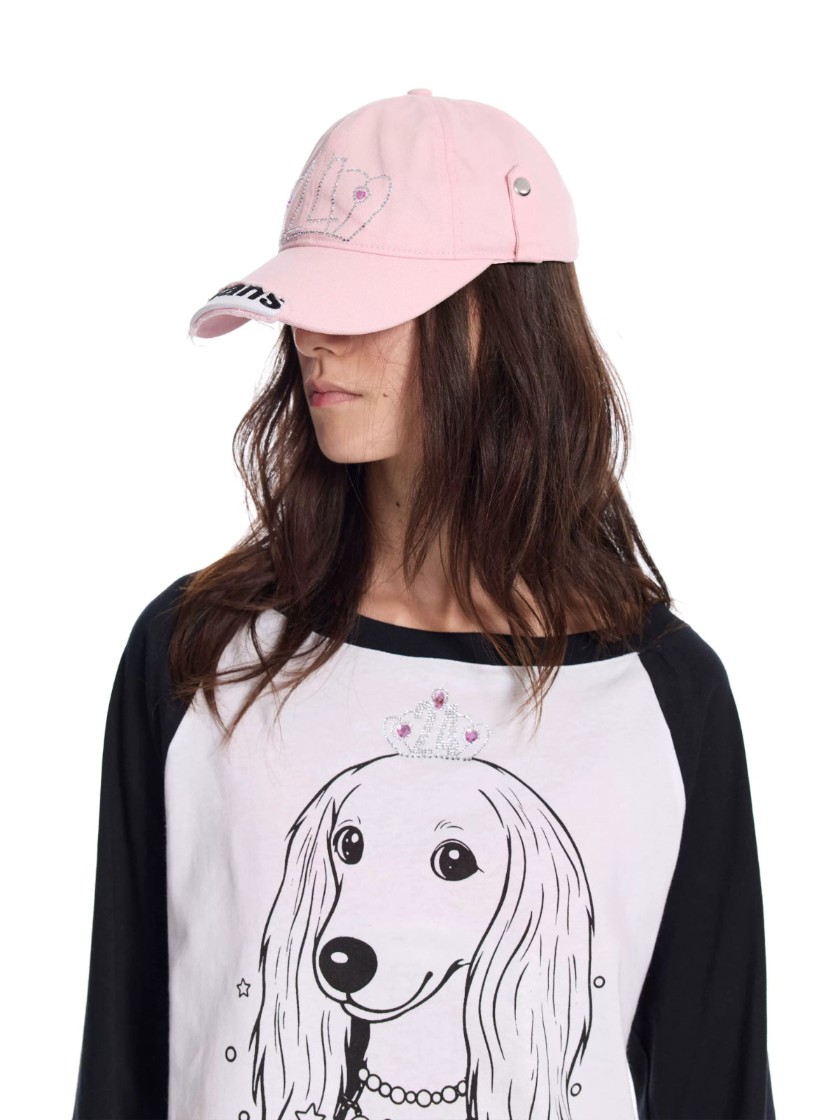 Distressed Studded Crown Baseball Cap