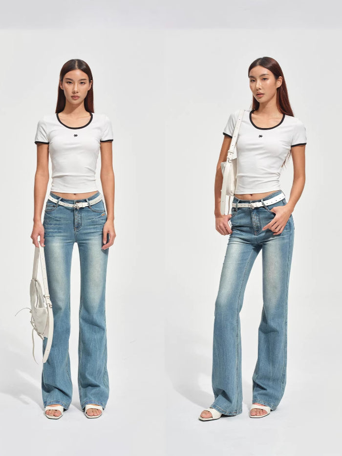 +5CM N5 Wave Washed Straight Jeans