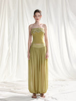 Floral Appliqué Bustier & Mesh Pants Set