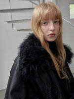 Embroidered Faux Fur Collar Leather Jacket