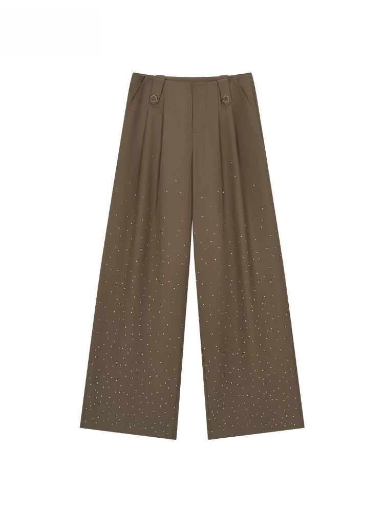 Gray &amp; Khaki Rhinestone Wide-Leg Pants