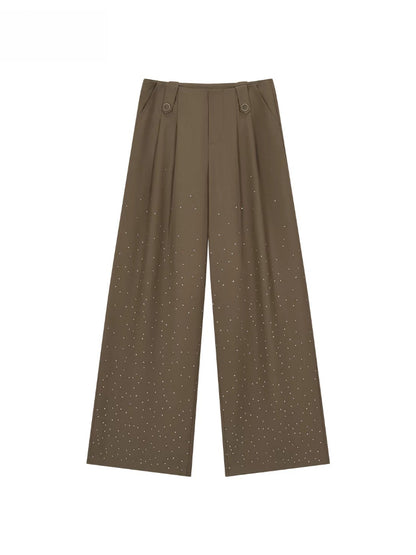 Gray &amp; Khaki Rhinestone Wide-Leg Pants