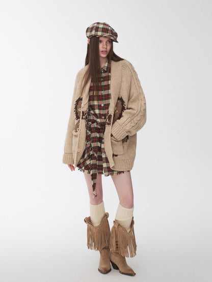 Vintage Red Plaid Frayed-Edge Utility Shirt Dress