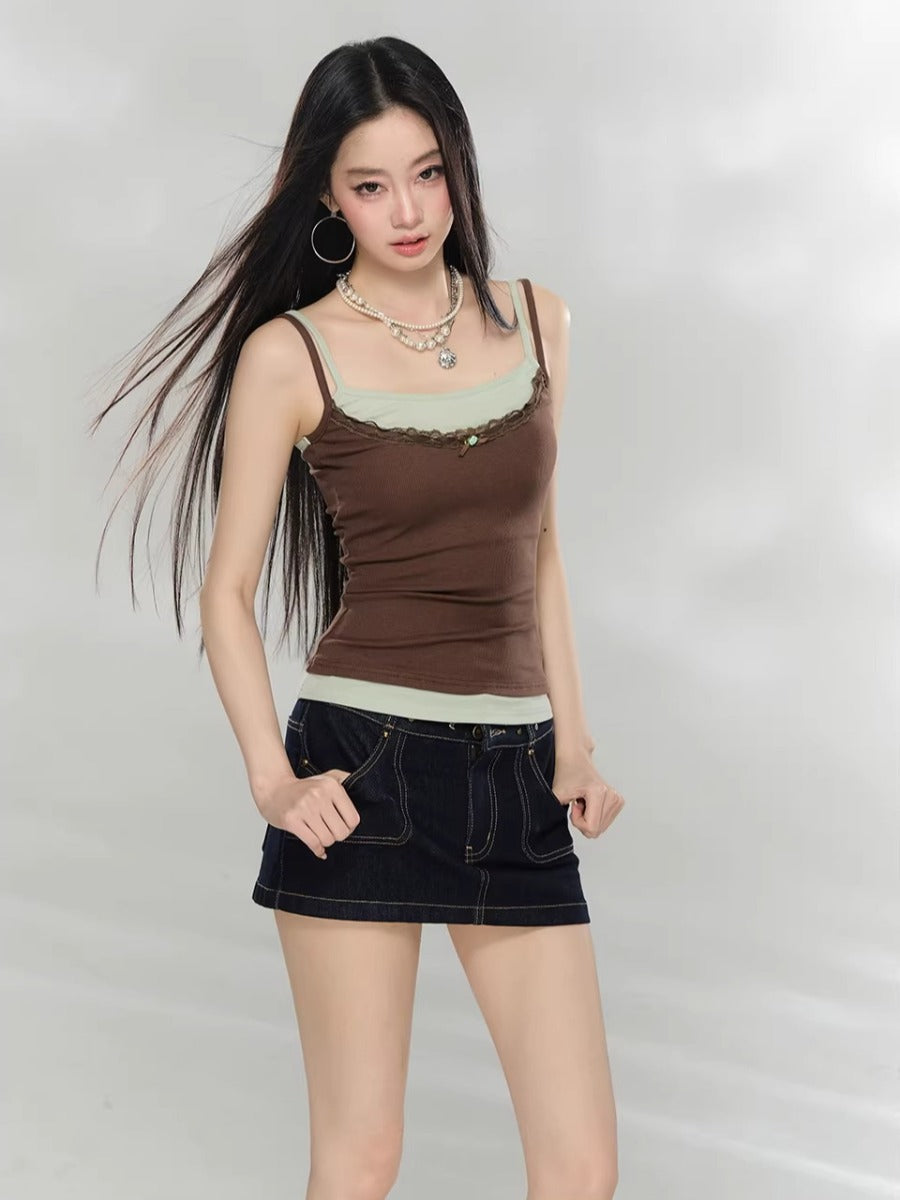 Contrast Lace Strap Tank