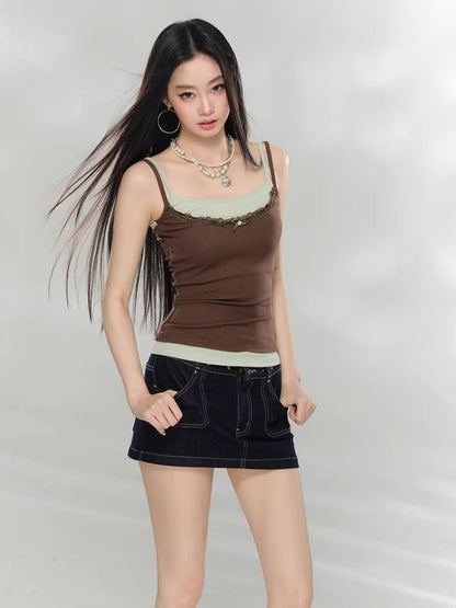Contrast Lace Strap Tank