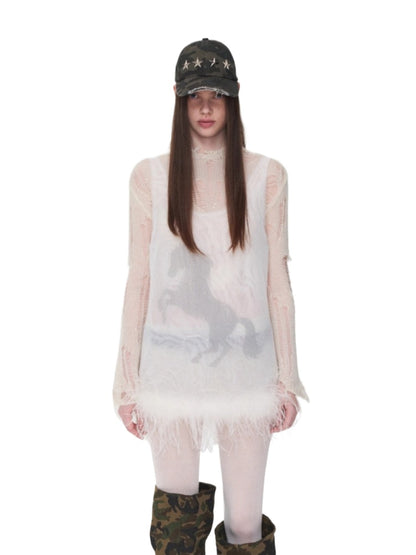 Ostrich Hem Mesh Tank