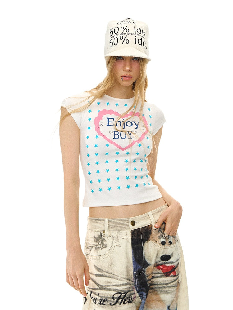 Flocked Star Print T-Shirt