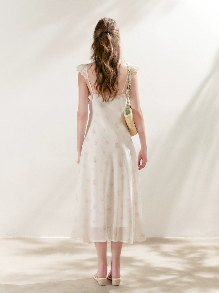 Rose Print Lace Maxi Dress