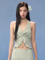 Green Twist Halter Camisole & Skirt Set