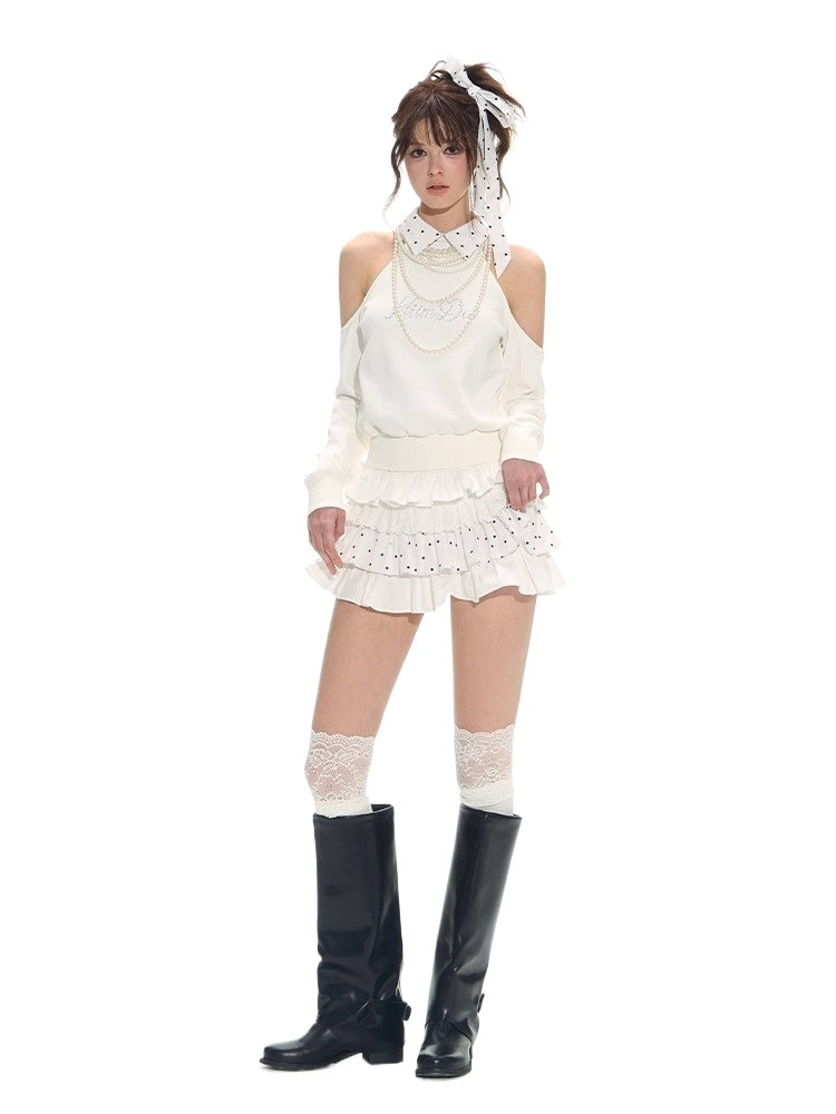 White Polka Dot Elastic Ballet Skirt