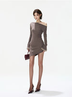 Fox Fur Cuff Asymmetric Knit Dress