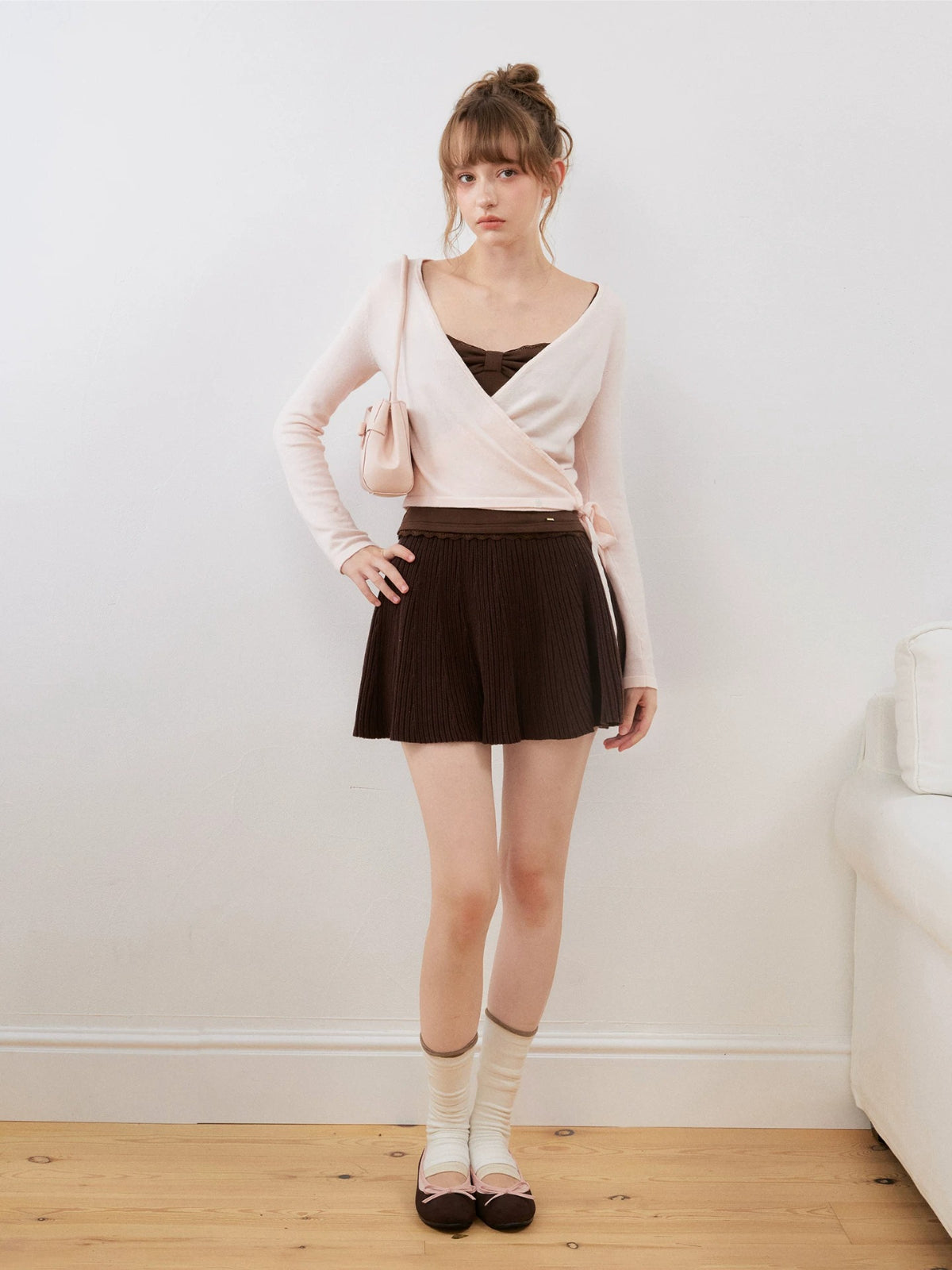 Silk Wool Wrap V-Neck Knit Top