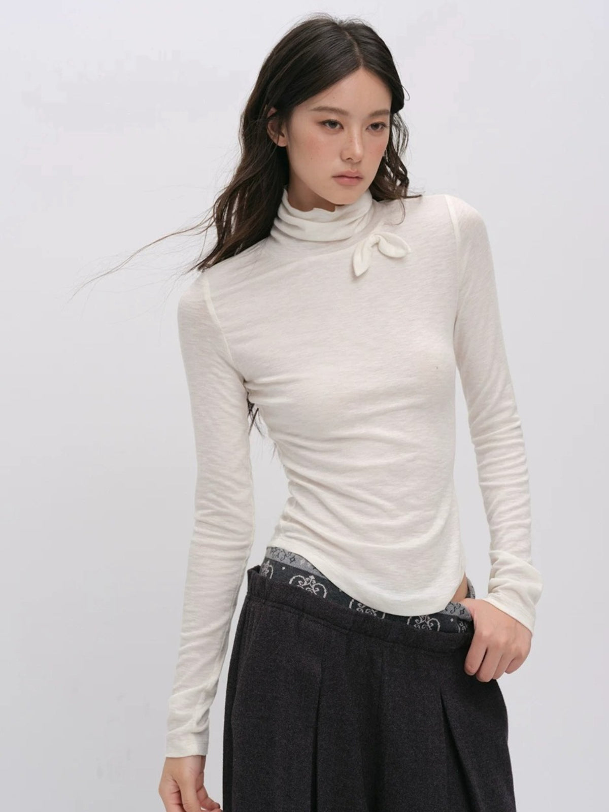 Bowknot Turtleneck Wool Top