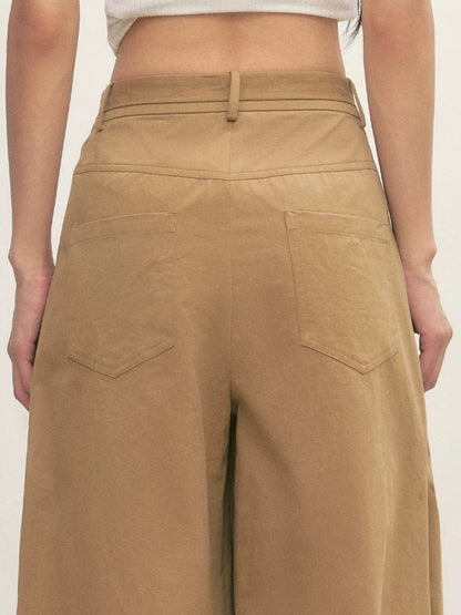 Khaki Tie-Waist Wide-Leg Pants