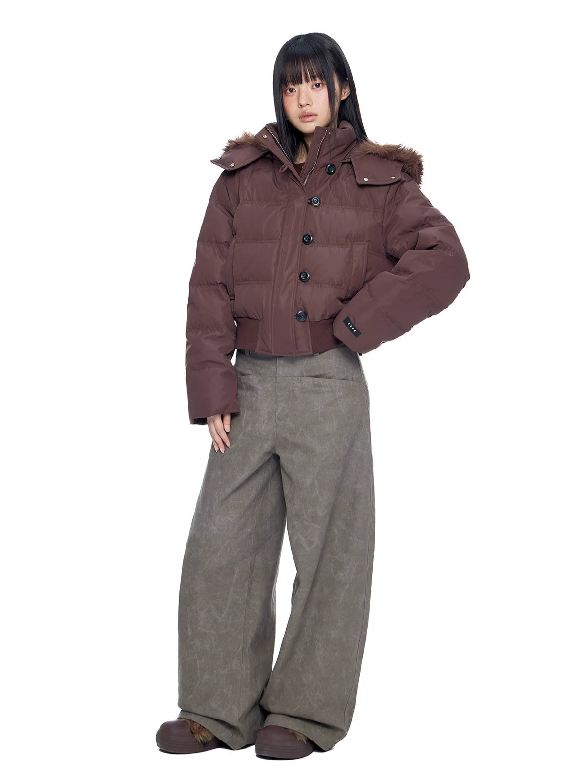 Fur Collar Hooded Cropped Down