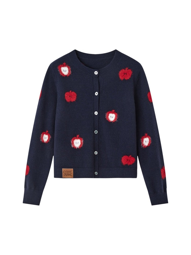 Navy Apple Jacquard Cardigan