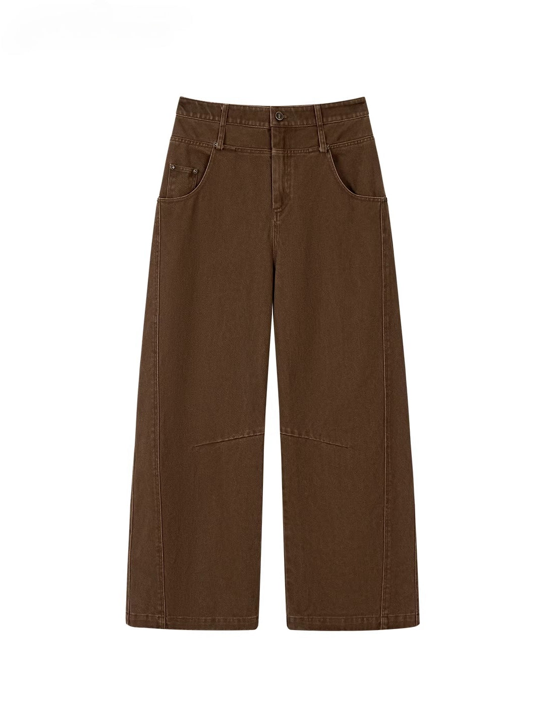 Brown Double-Waistband Straight Pants
