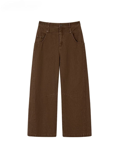 Brown Double-Waistband Straight Pants