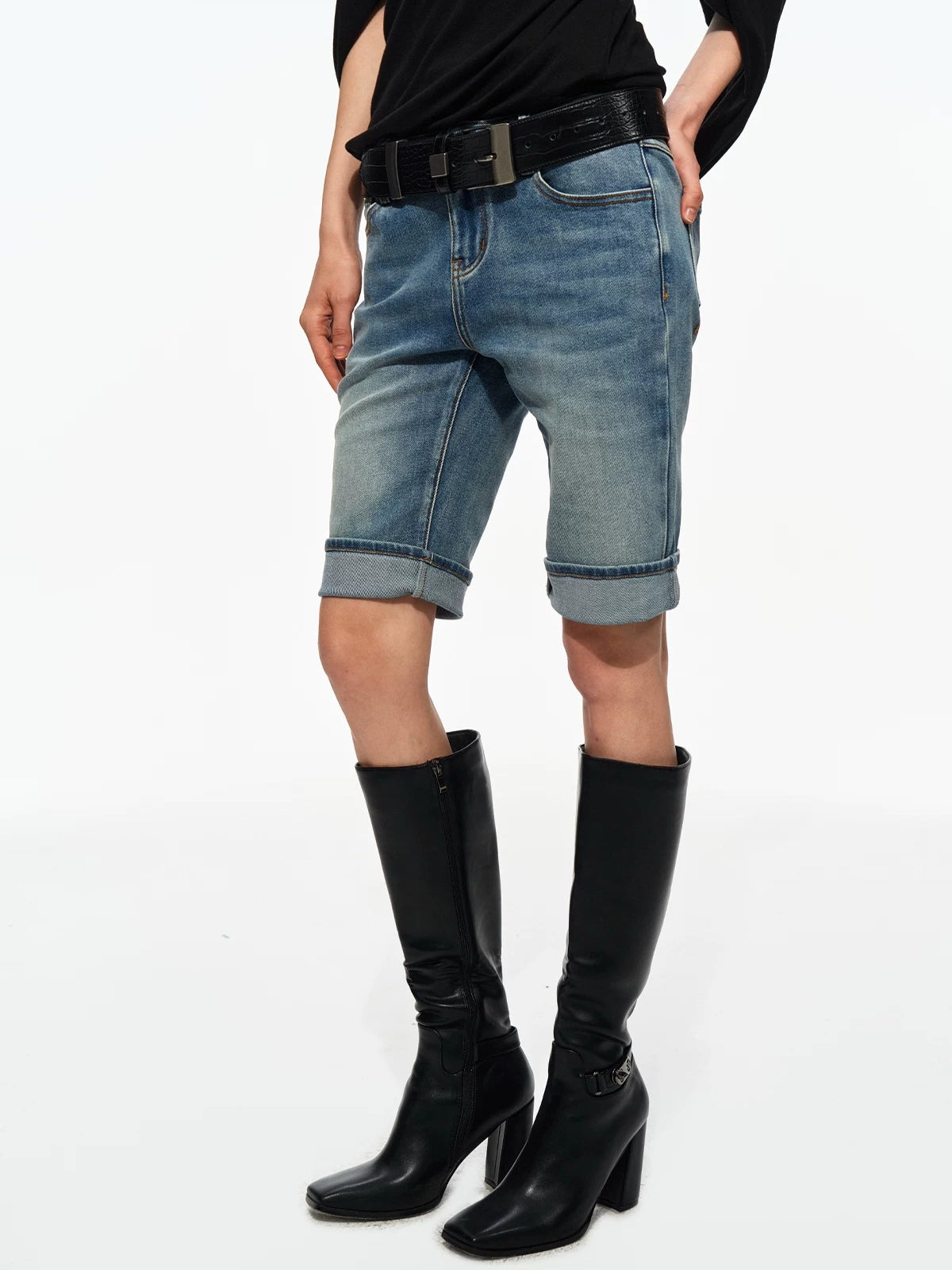 Washed Denim Shorts