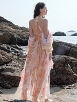 Guggi Printed Chiffon Halter Dress