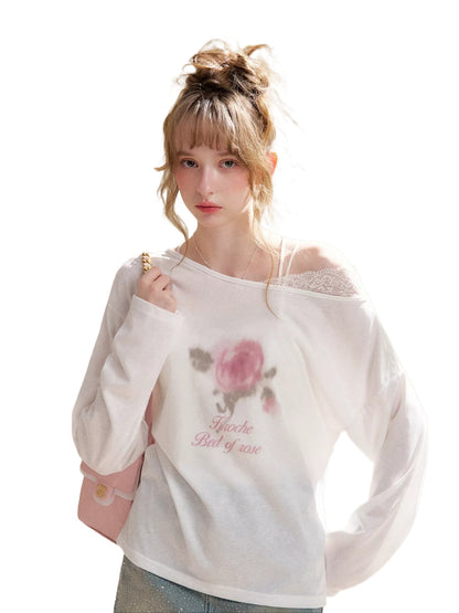Rose Print Lace Top &amp; Skirt Set