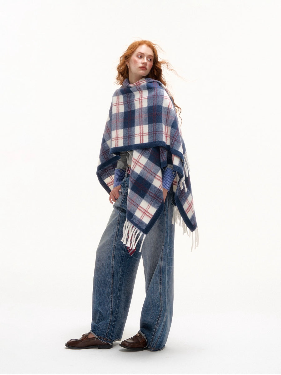 Vintage Plaid Tassel Scarf