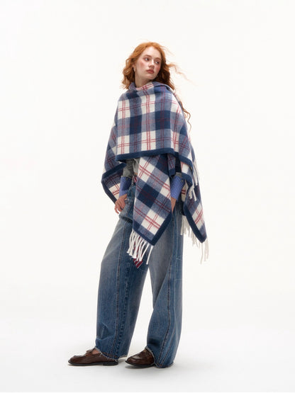 Vintage Plaid Tassel Scarf
