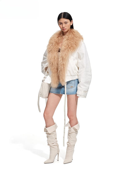 Polar Shearling Collar Denim Down Jacket