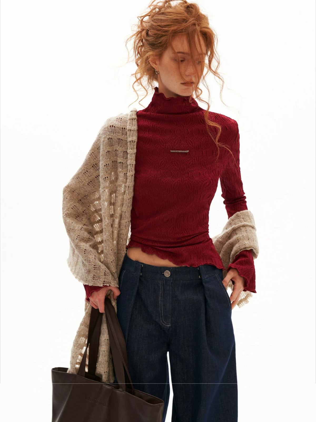 Mock Neck Lettuce-Edge Top