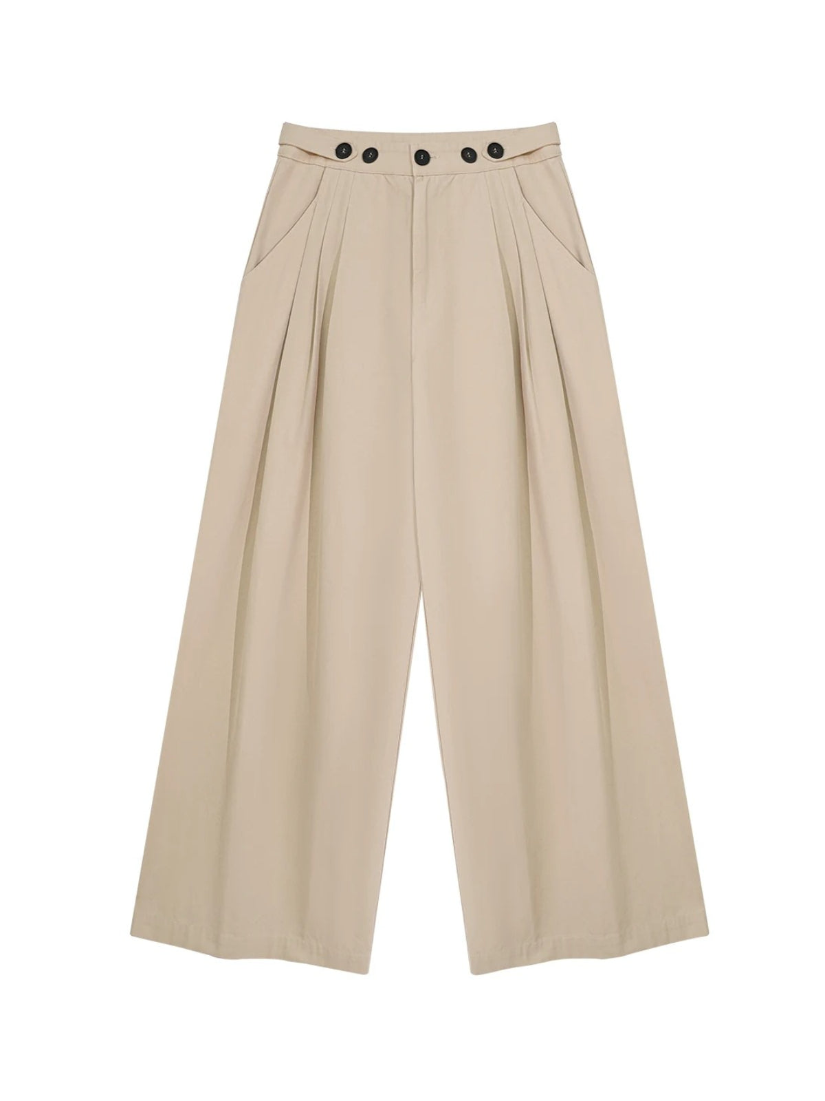 Khaki Pleated Wide Leg Trousers