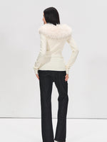 Detachable Fur Collar Suede Belted Cardigan