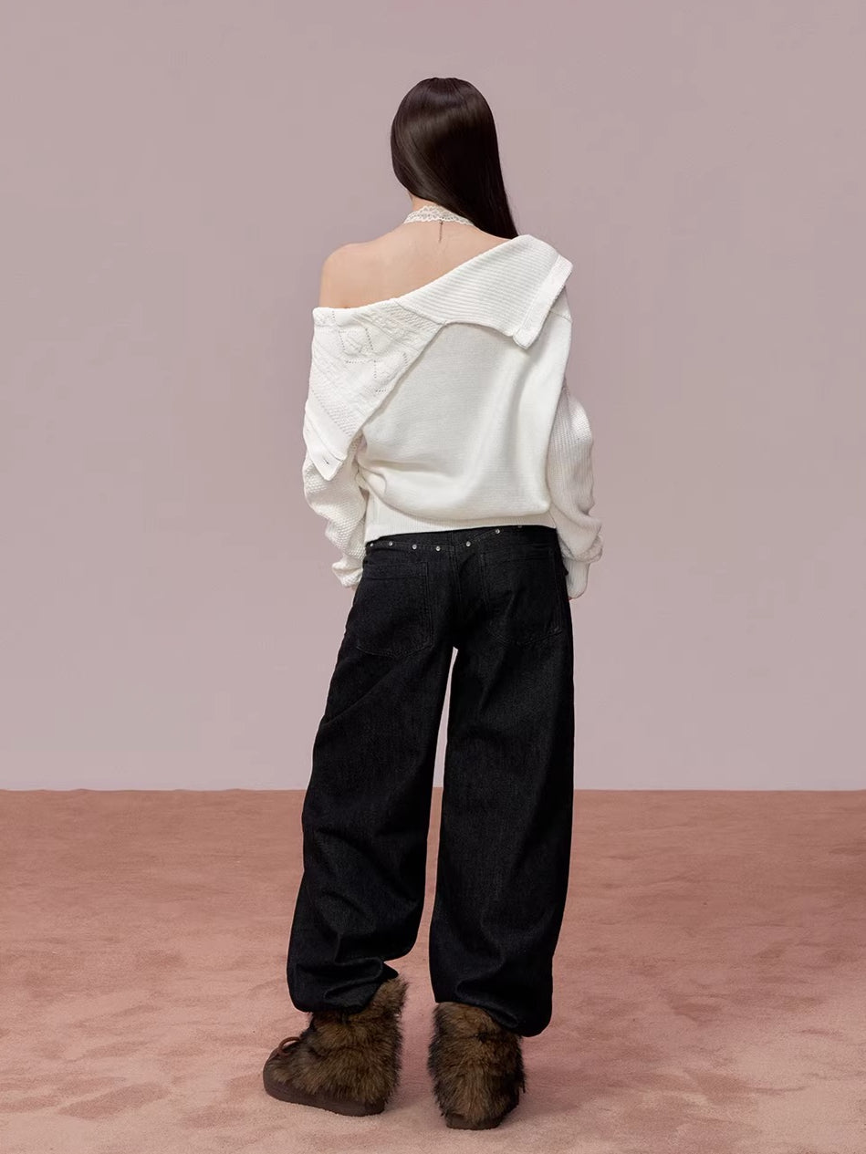 Convertible High Collar Knit Cardigan