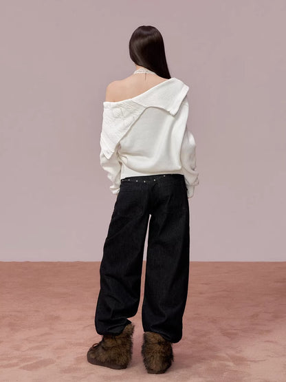 Convertible High Collar Knit Cardigan