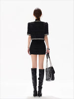 Black Tweed Short Sleeve Jacket