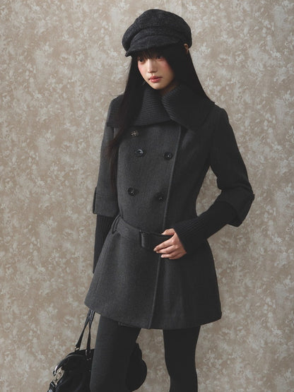 Belted Wool Blend Trench Dress